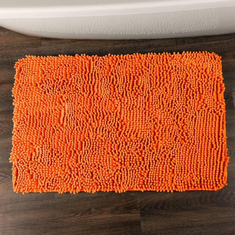 Bathroom Rugs - 2-Piece Memory Foam Bathroom Set with Chenille Shag Top and Non-Slip Base by Lavish Home (Orange)