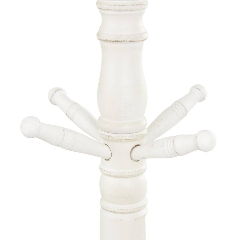 Wood 7 or 8 Hanger Coat Rack with Scrolled Feet and Leaf Carvings - Black or White - Roche River Decor