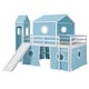 preview thumbnail 32 of 56, Castle Style Twin/Full Size Loft Bed with Slide and Ladder, Solid Wood Loft Bed Frame with Pink Tent and Tower, Playhouse Bed