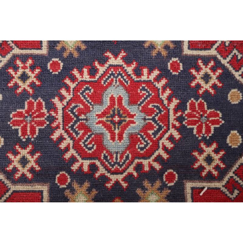 Hand Knotted Oriental 100% Wool Carpet Traditional Geometric Red Kazak Area Rug - 9' 8'' X 6' 3''