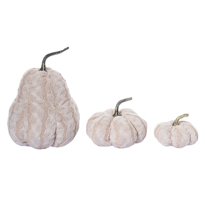 Transpac 9 in. White Harvest Pumpkin with Stitch Pattern Set of 3