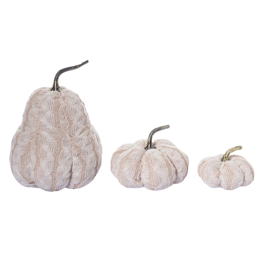 Transpac 9 in. White Harvest Pumpkin with Stitch Pattern Set of 3