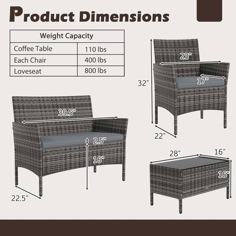 4/8 PCS Patio Rattan Conversation Set Outdoor Wicker Furniture Set