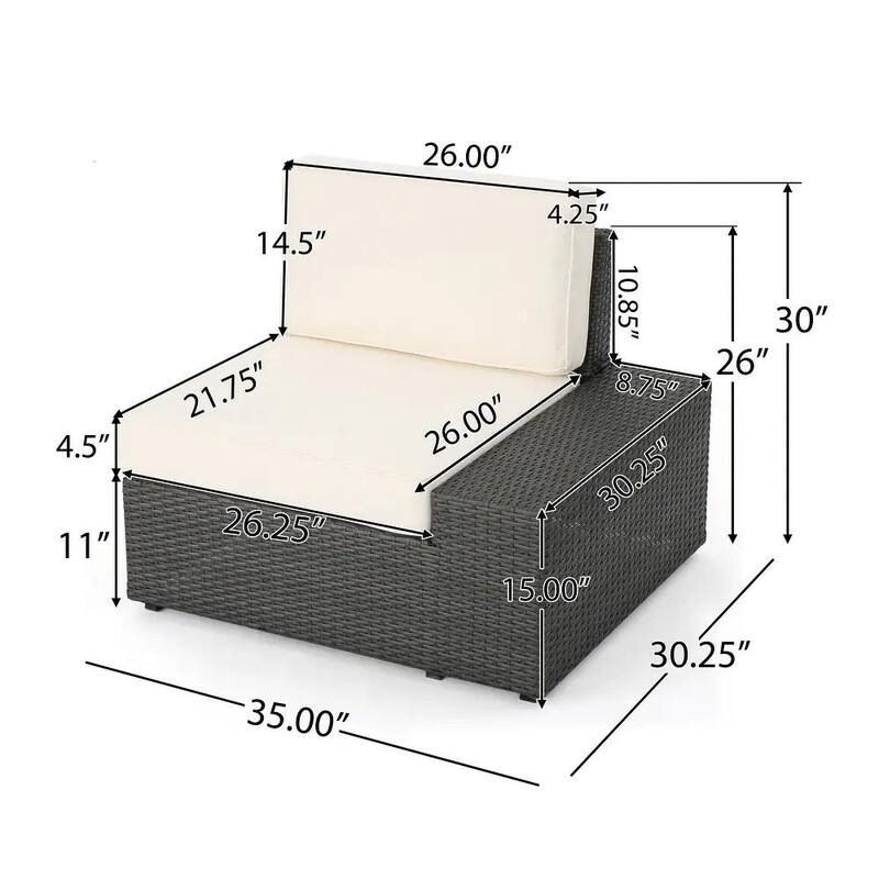 Roomfitters 8-Piece Outdoor Wicker Patio Sectional Set, Weather-Resistant Rattan Sofa with Cushions & Glass Coffee Table, Grey