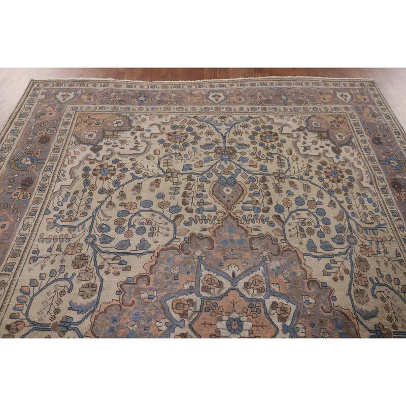 Traditional Tabriz Persian Vintage Rug Hand-Knotted Wool Carpet - 6'10"x 9'10"