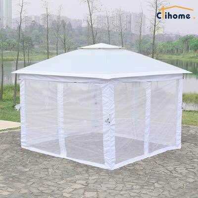 10.8 ft x 10.8 ft Outdoor Patio Metal Frame 2 Tier Vented Pop-Up Canopy Tent Portable Canopy