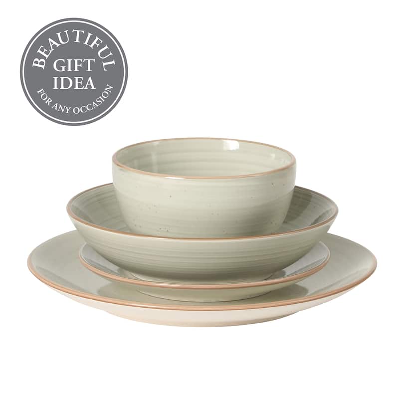 Gibson Home Stonebury 16 Piece Plates and Bowls - Handpainted Stoneware Dinnerware Set - Service for 4