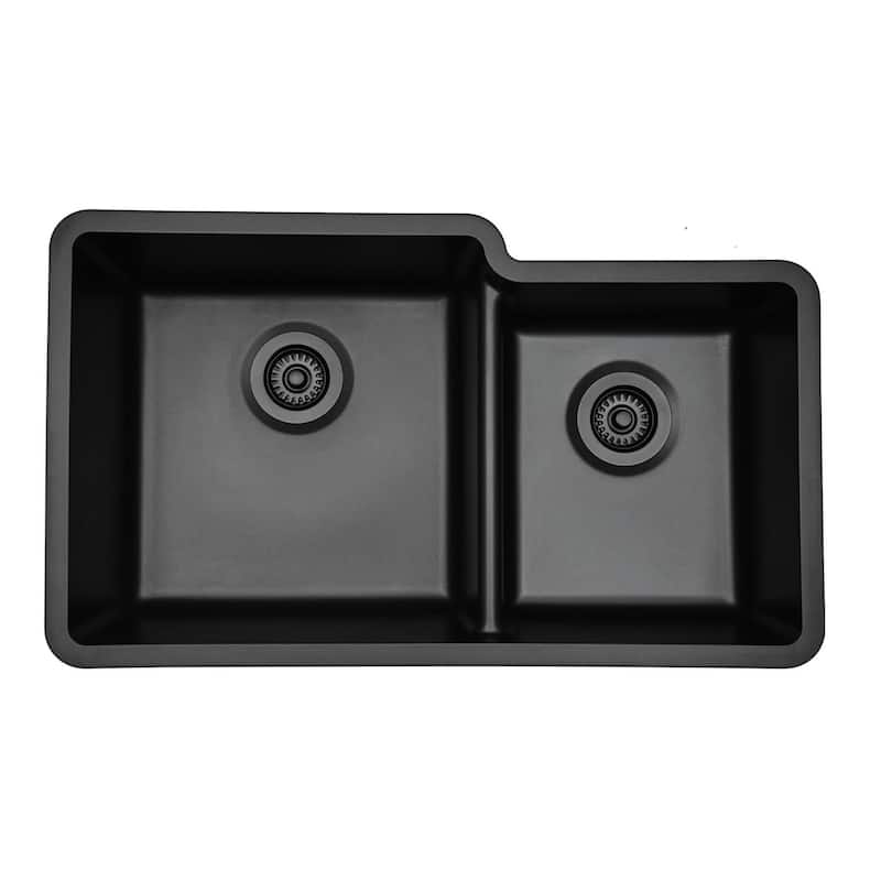 32"x19" Quartz Granite Kitchen Sink, 60/40 Double Bowl Drop-in/Undermount - 19x32