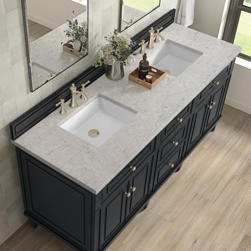 James Martin Vanities Lorelai 72" Double Vanity, Black Onyx - Eternal Jasmine Pearl.