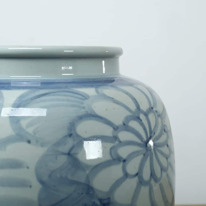 16" Tall Blue and White Vase with Flower Motifs