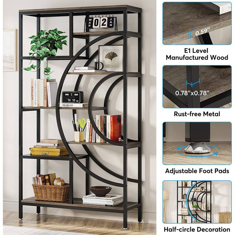 71 inches Bookshelf Bookcase, Industrial 8-Tiers Display Shelving Unit