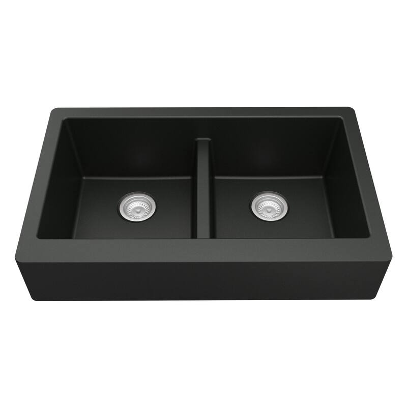 Karran Retrofit Apron Front Quartz Double Bowl Kitchen Sink - Black