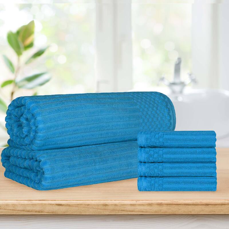 Ribbed Cotton Absorbent Heavyweight Hand Towel and Bath Sheet Set by Superior - Azure
