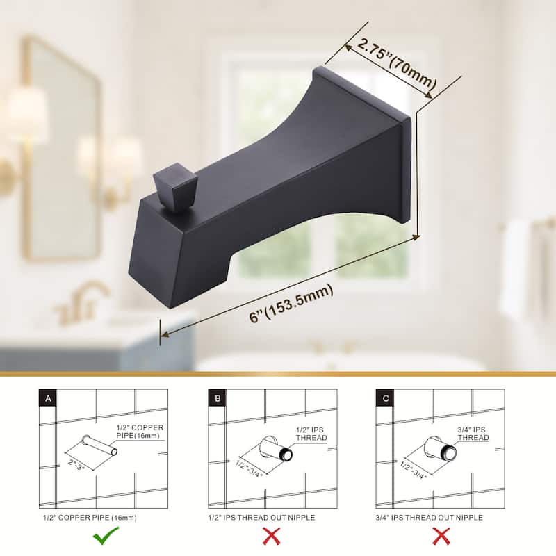 WOWOW Integrated Diverter Square Bathtub Spout in Modern
