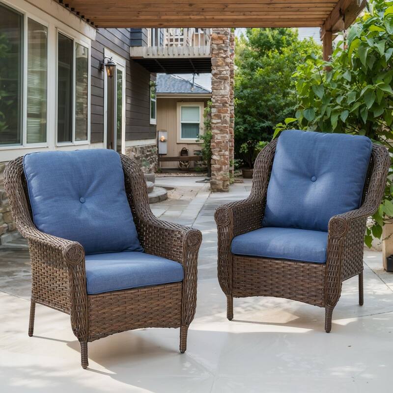 2 Piece Outdoor Arm Chair with Cushion Brown - Blue