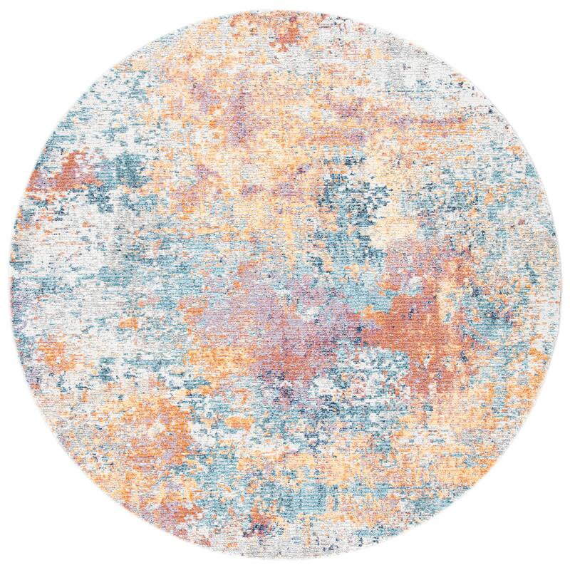 SAFAVIEH Crystal Friedoline Modern Abstract Distressed Rug - 6'3" Round - Gold/Blue