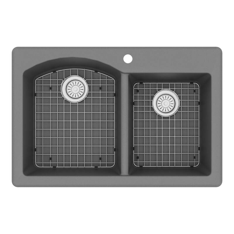 Karran Drop-In Quartz 33 in. 1-Hole 60/40 Double Bowl Kitchen Sink Kit