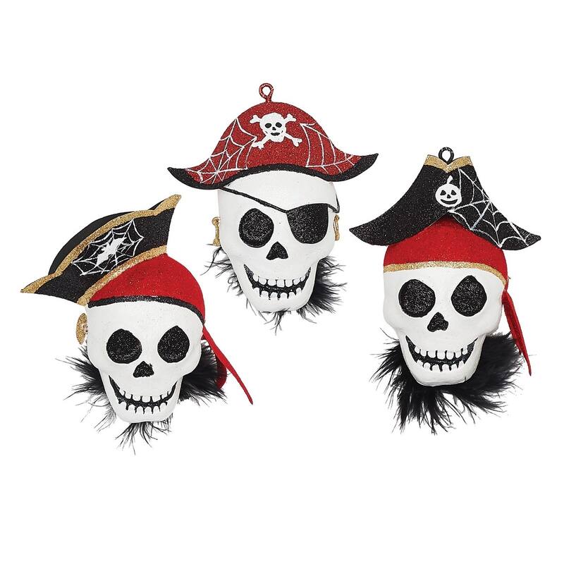 Pirate Cove Head Halloween Christmas Xmas Ornament A/3 - Set of 3