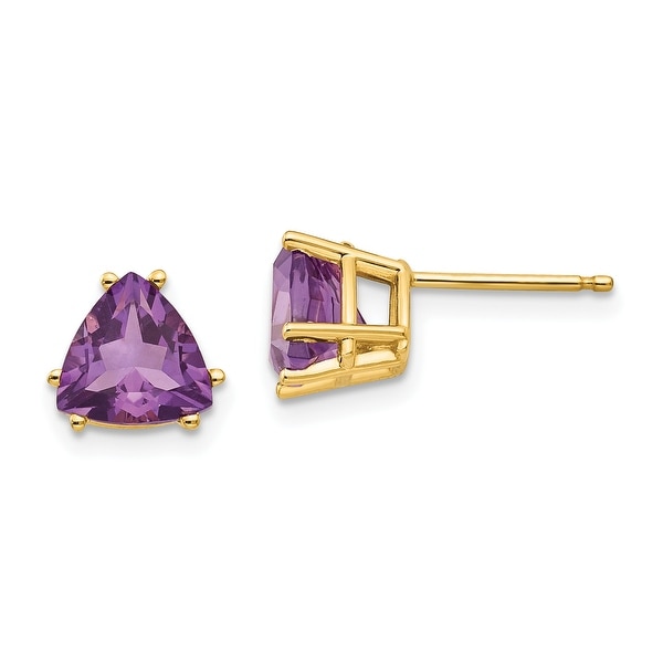 14K Yellow Gold 7mm Trillion Amethyst Earrings by Versil. Opens flyout.