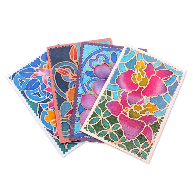 Novica Handmade Intense Orchids Cotton And Paper Greeting Cards (Set Of 4)