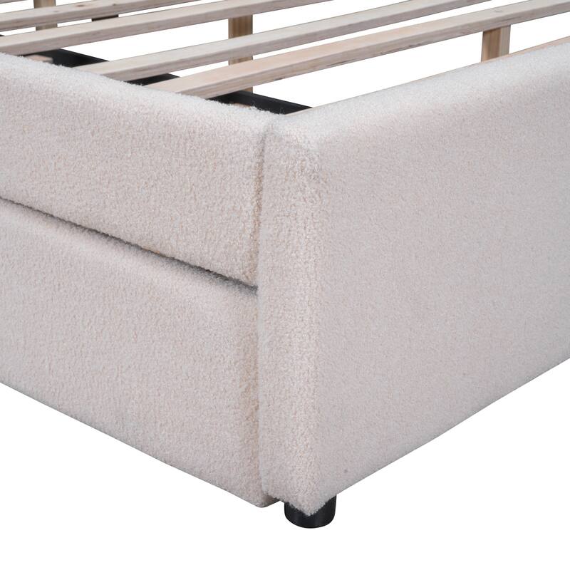 Queen Size Velvet Upholstered Platform Bed with Twin XL Trundle, Remote-Controlled LED Lights, and Stripe Design