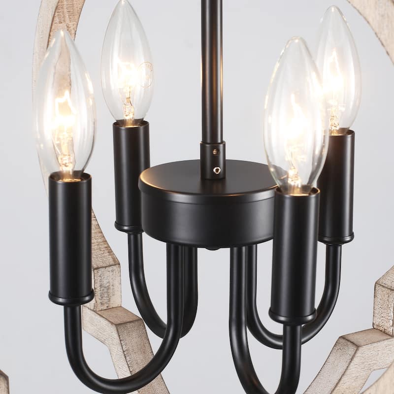 4-Light 16.33"W Wooden Lantern Rustic Chandeliers for Dining Room Kitchen