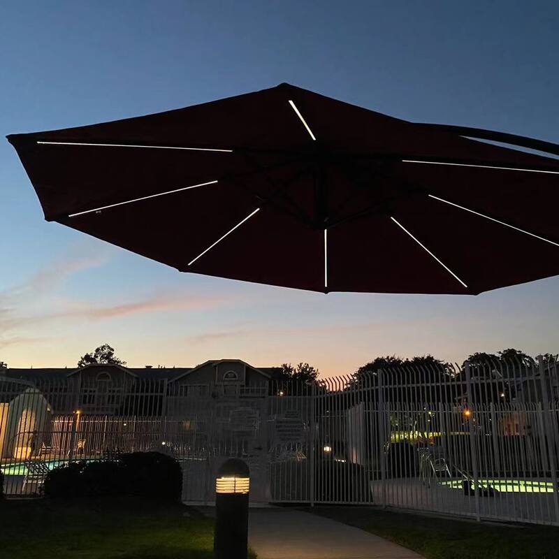 DAVEE 9.5 Ft Offset Cantilever Hanging Patio Umbrella with Solar LED Light- RED