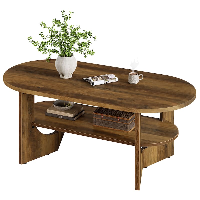 47.24" Oval Coffee Table, Farmhouse 2 Tiers Wooden Center Table