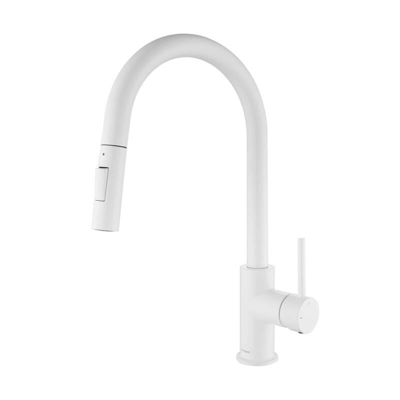 Circular Single Handle Pull Down Kitchen Faucet - Matte White