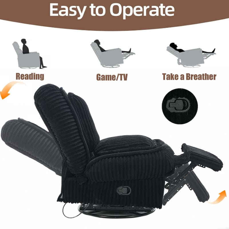 360° Swivel Rocking Single Sofa,Recliner Sofa, Manual Glider Rocking Armless Chair,Living Room Office - Black