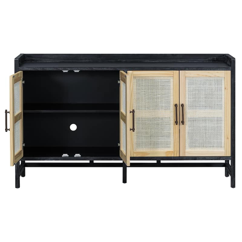 Rustic Decorative Rattan Doors Sideboard with Adjustable Shelves for Entryway