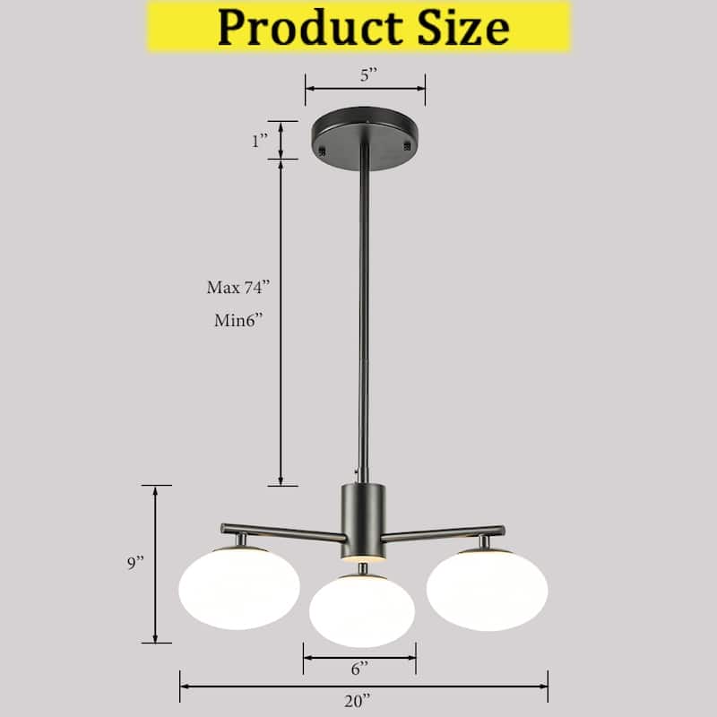 CraftHome Antique Brass/Matte Black Mid Century Modern Chandelier Classic Opal Glass Globe Pendant Light For Dining Room