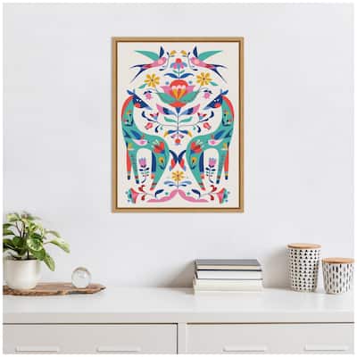 Kate and Laurel Sylvie Folk-art Horses and Birds Framed Canvas by Rachel Lee