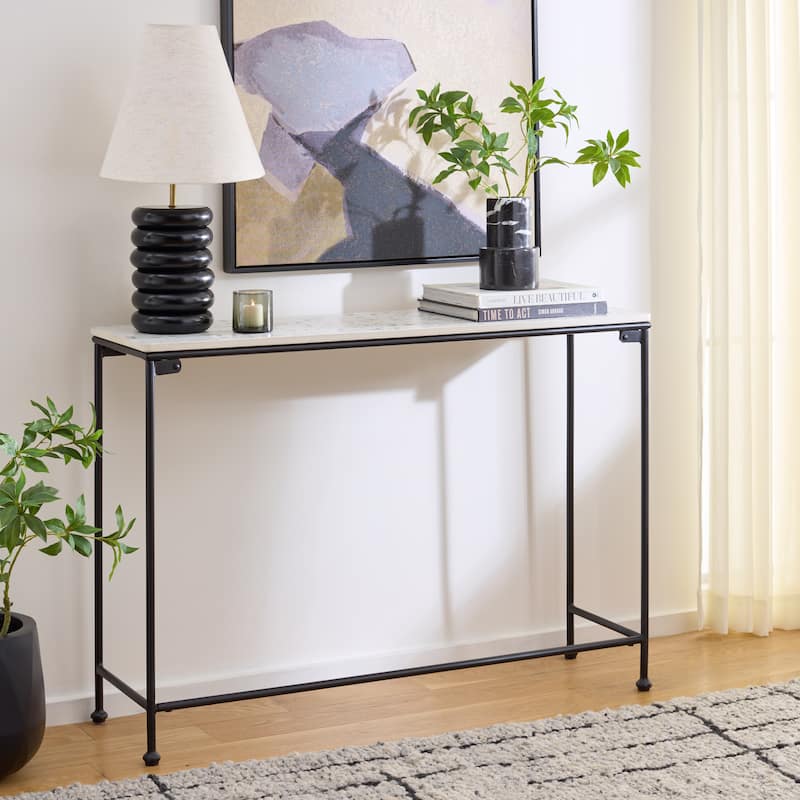 SAFAVIEH Home Amelina Ceramic Console Table - 42"W x 12"D x 30"H - Grey/Black