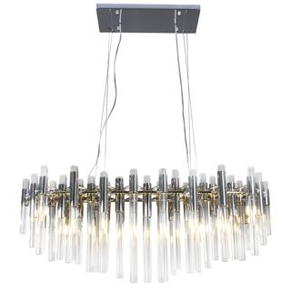 16-Light Chrome Metal Chandelier With Glass Accents