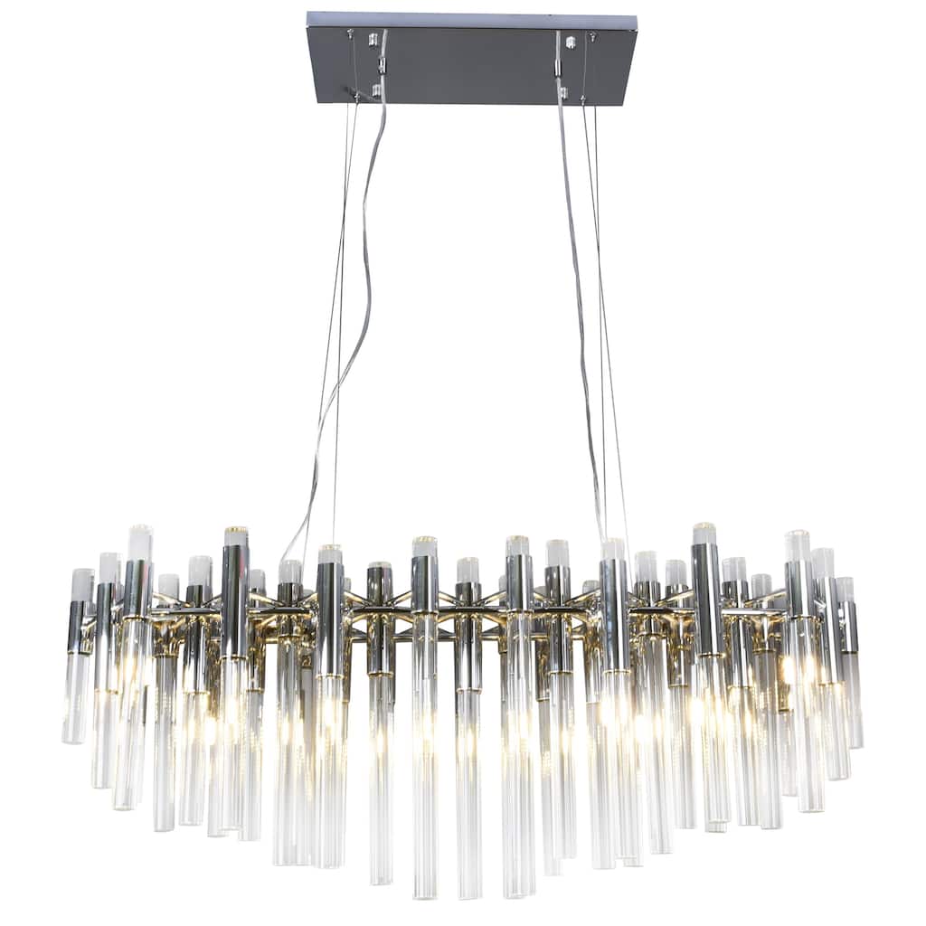 Transitional 16-Light Chrome Metal Chandelier With Glass Accents