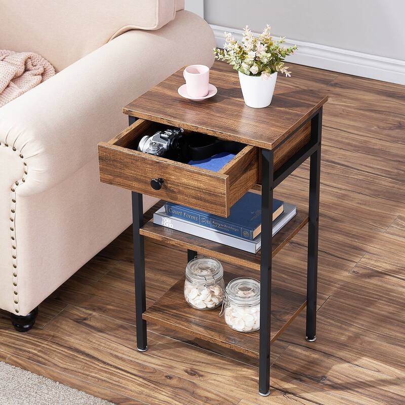 Javlergo Set of 2 Nightstand with 1-Drawer and Wood Storage Shelf