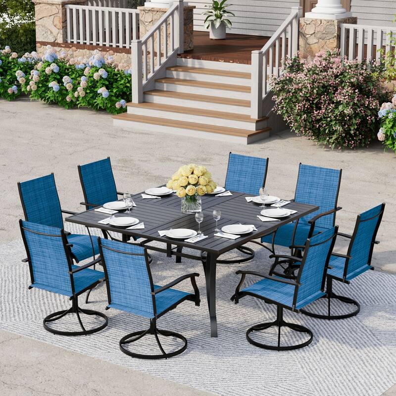 Patio Dining Set w Textilene / Swivel Rocking Chairs, Outdoor Table & Chairs w Adjustable Umbrella Hole, 5/7/9-Piece Garden Set