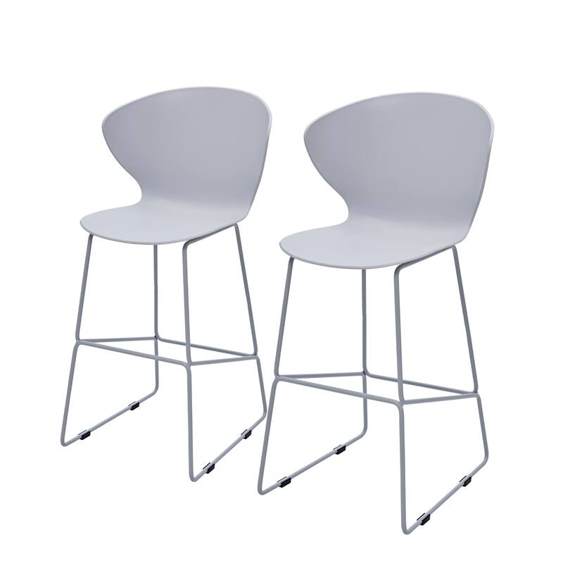 HomeRoots Set of Two 26" Gray Heavy Duty Plastic and Metal Low Back Counter Height Bar Chairs