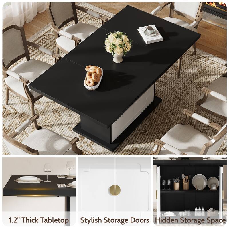 Home Office Table Dining Table for 4-6, Wood Kitchen Table Coffee Table with Hidden Storage Shelves