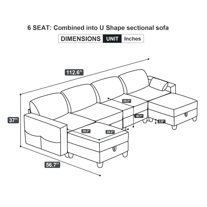 Corduroy Velvet Modular Sectional Sofa Couch, 6 Storage Seat Convertible Sofa Bed Set for Living