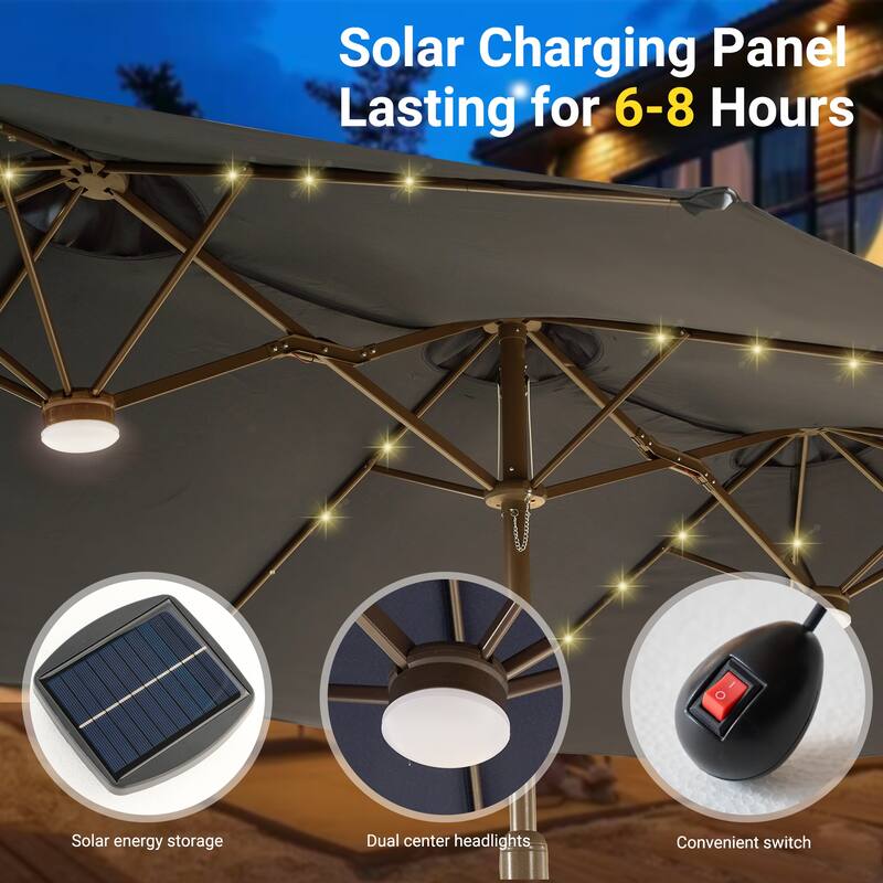 XIZZI Outdoor Patio Umbrella with Solar LED Lights and Base