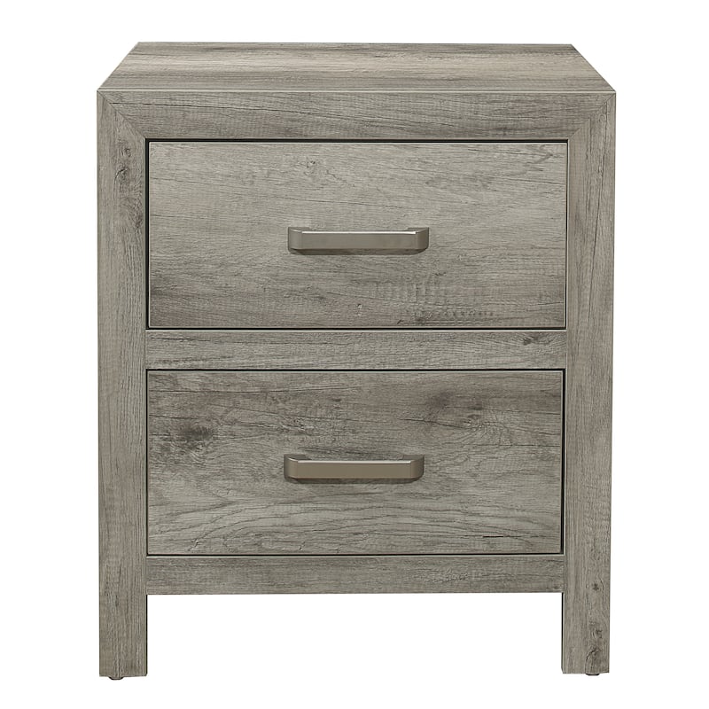 Transitional Aesthetic Bedroom Nightstand Faux Wood Veneer Weathered Nickel Hardware Bed Side Table