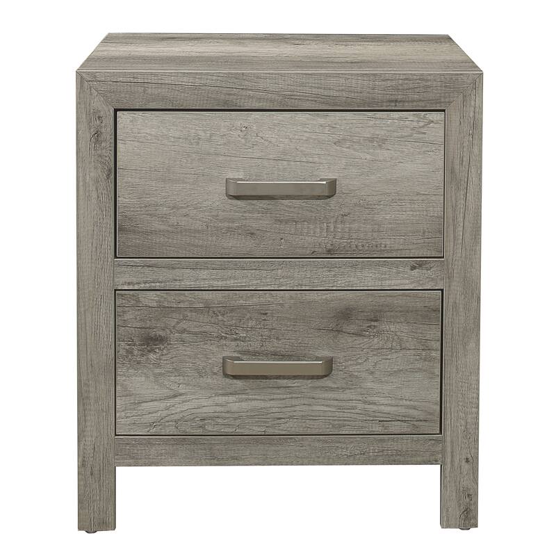 Transitional Solid Wood Nightstand, Bedside Storage Cabinet with Nickel Drawer Handles, Entry Side Table with Wooden Top - Gray