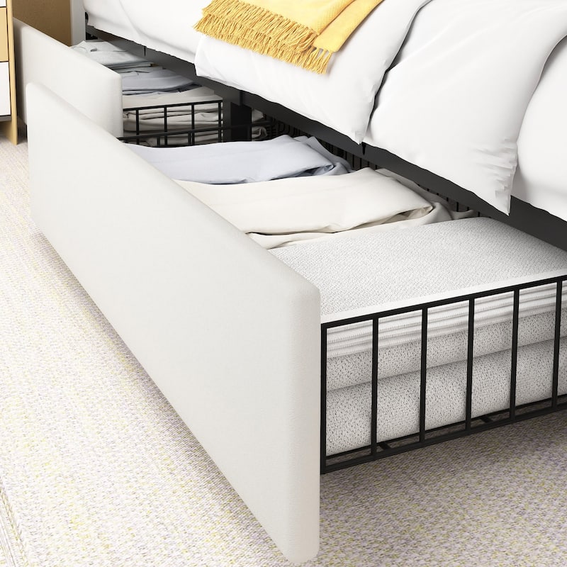 Javlergo Bed Frame with Storage Drawers, Upholstered Platform Bed Frame with Adjustable Headboard