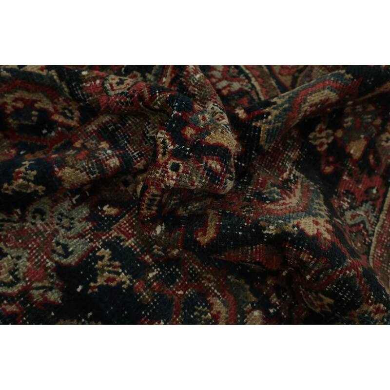 Hand Knotted Oriental 100% Wool Carpet Traditional Floral Navy Blue & Blues Malayer Runner Rug - 11' 4'' X 3' 7''