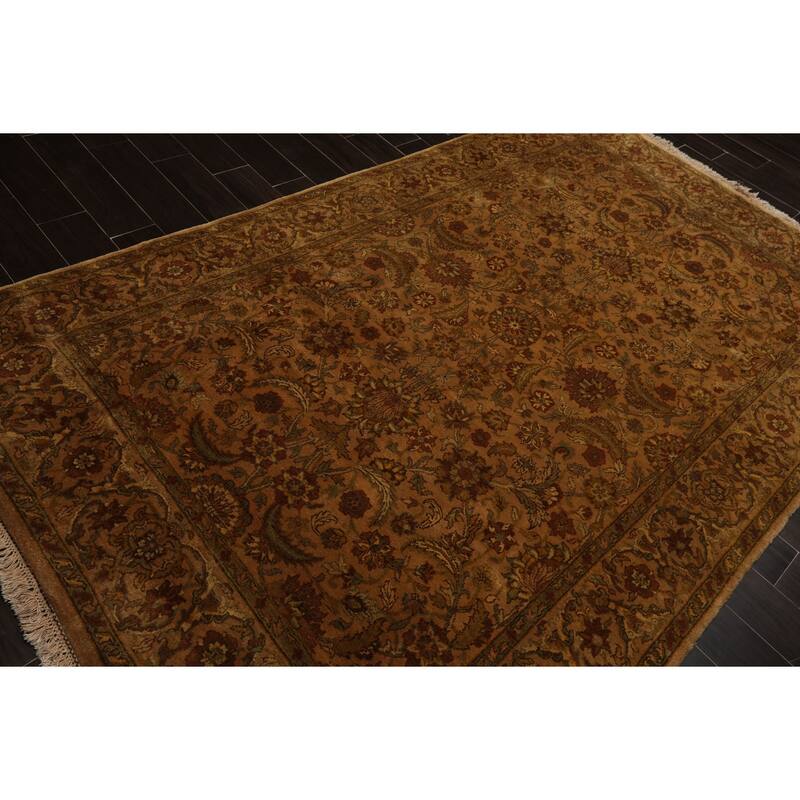 5'11''x9'8'' Hand Knotted New Zealand Wool Caramel Agra Plush Pile Botanical Wash Rug - 5' 11'' x 9' 8''