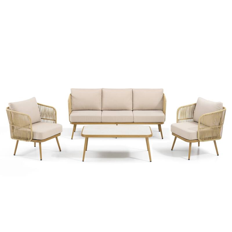 Pocassy Patio Sofa Glider Chair with Coffee Table