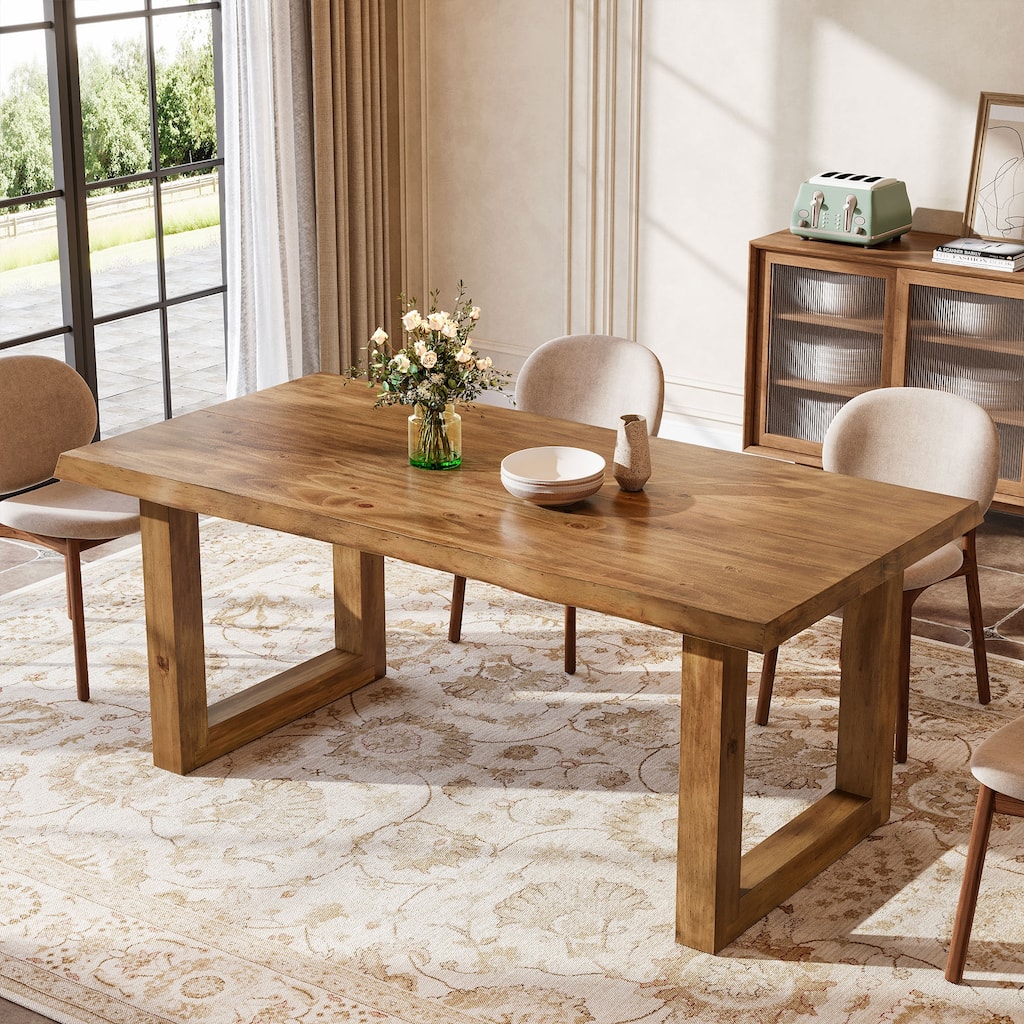 63 Inch Solid Wood Dining Table for 6, Farmhouse Rectangle Kitchen Table - 31.5" D x 62.99" W x 29.53" H