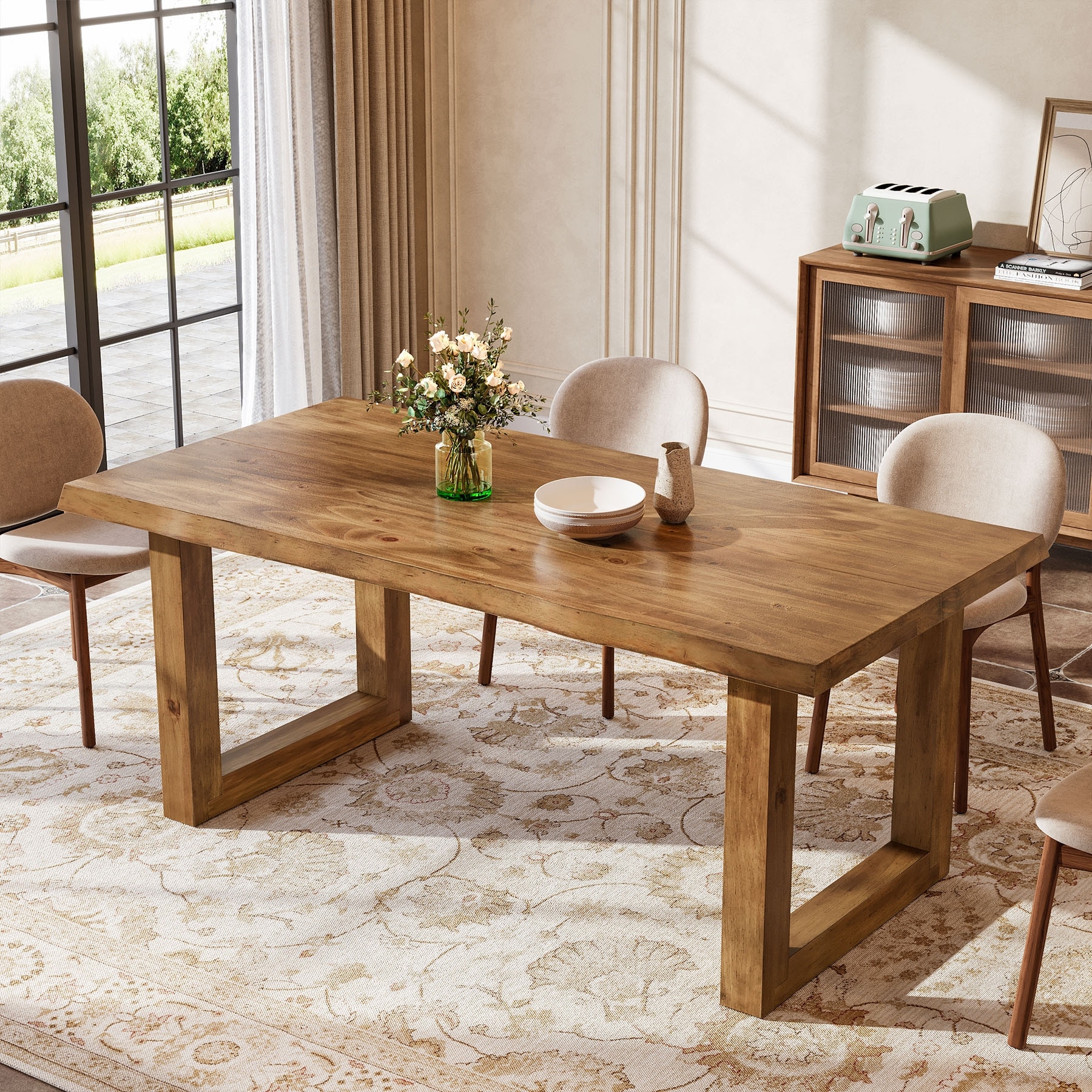 63 Inch Solid Wood Dining Table for 6, Farmhouse Rectangle Kitchen Table - 31.5" D x 62.99" W x 29.53" H